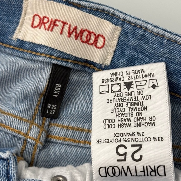 Driftwood Roxy Jeans Womens 25 Embroidered Mid Rise Kick Flare Raw Hem Stretch - Picture 7 of 7